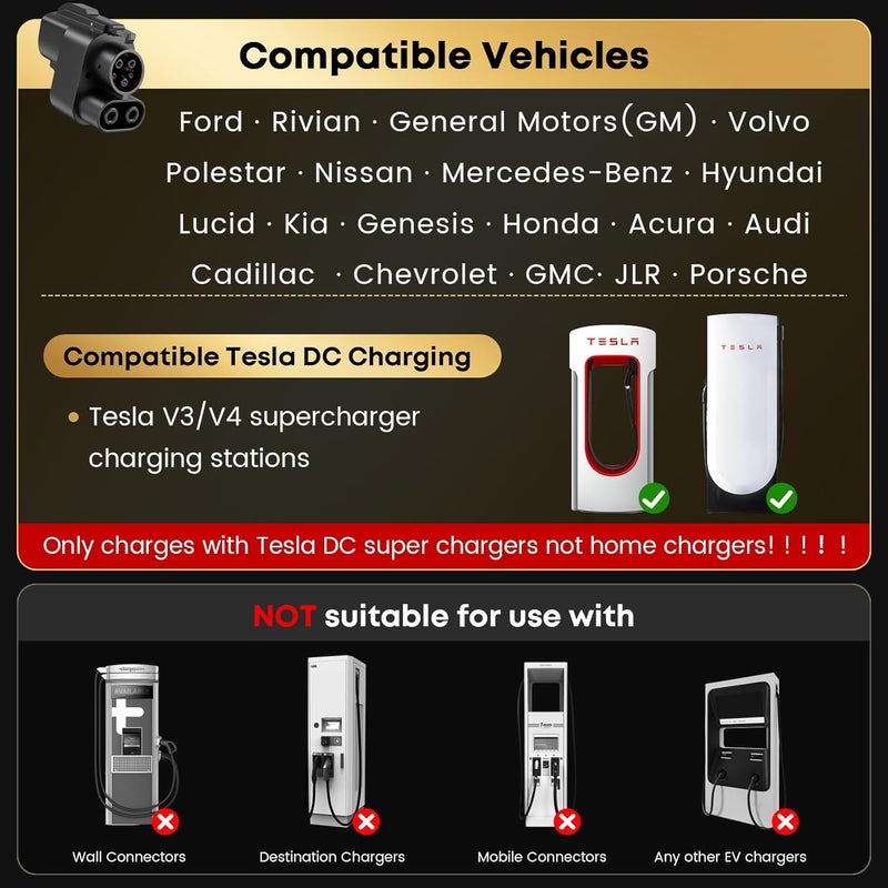 Autodecor 1Up محول NACS إلى CCS، 500A/1000V مناسب لشاحن تسلا فائق V3/V4، محول NACS DC متوافق مع فورد، ريفيان، جنرال موتورز، فولفو، بولستار، نيسان، مرسيدس-بنز، هيونداي، لوسيد، كيا، جينيسيس - Image 2